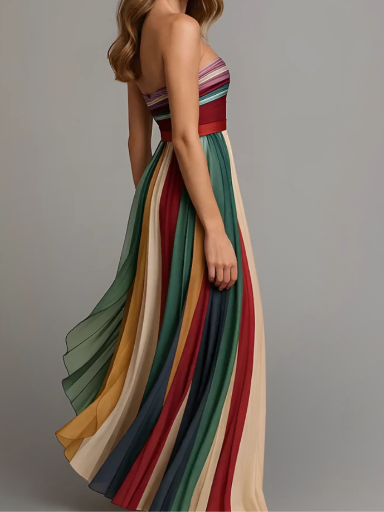 Strapless Pleated Maxi Dress-dresses > evening dress-Laventaire-Laventaire