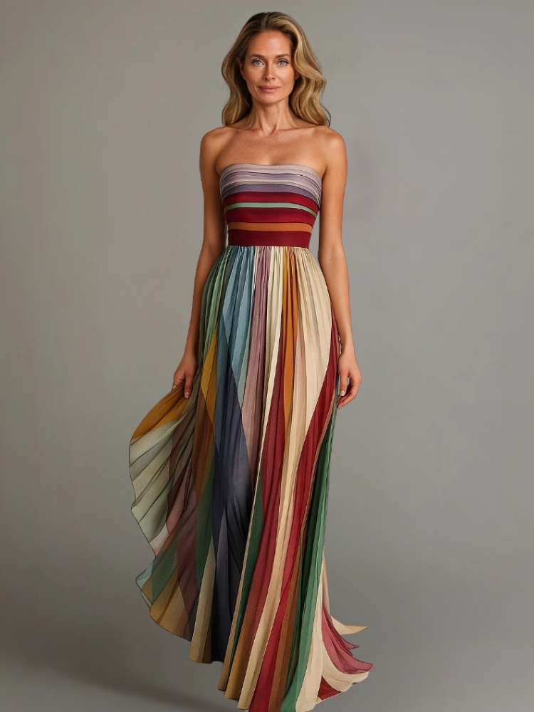 Strapless Pleated Maxi Dress-dresses > evening dress-Laventaire-Laventaire