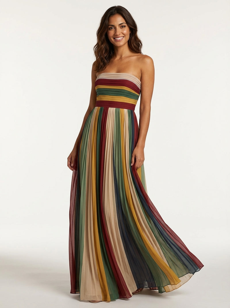 Strapless Pleated Maxi Dress-dresses > evening dress-Laventaire-Multicolor-S-Laventaire