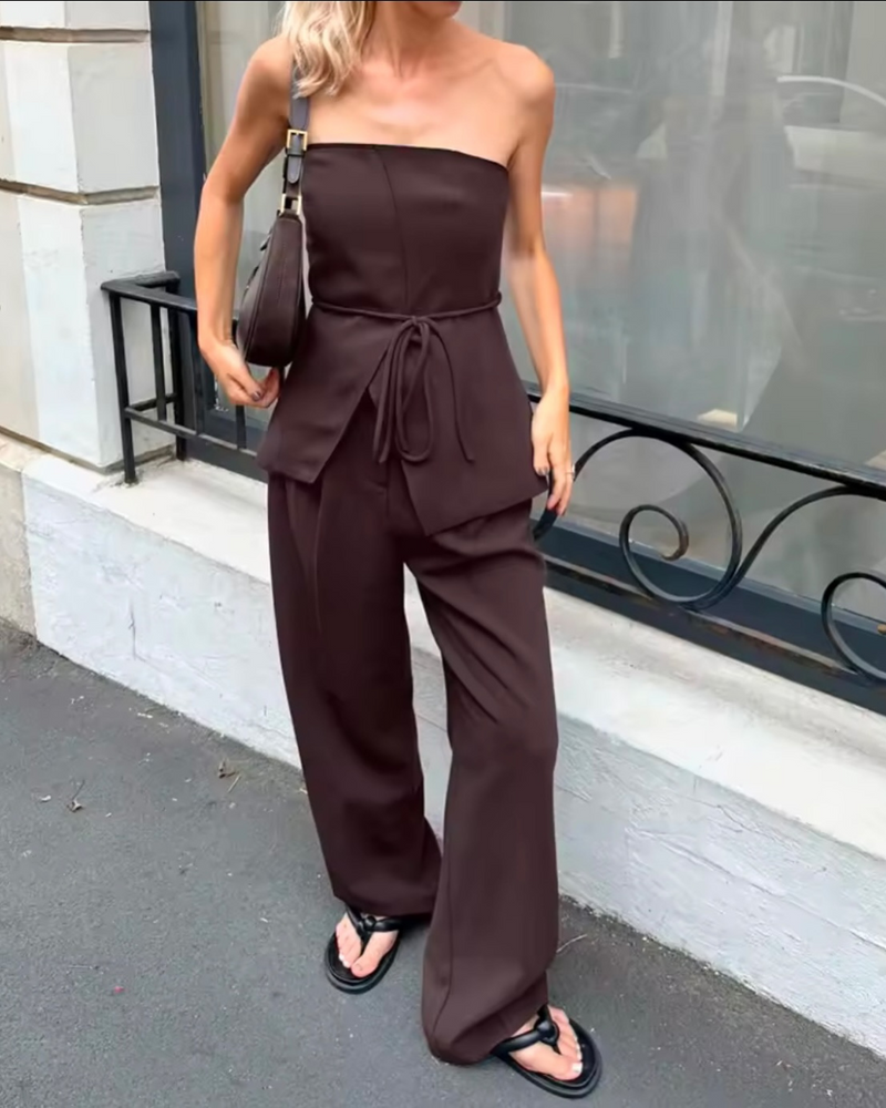 Strapless Wide Leg Outfit Set-sets > wide leg set-Laventaire-Laventaire