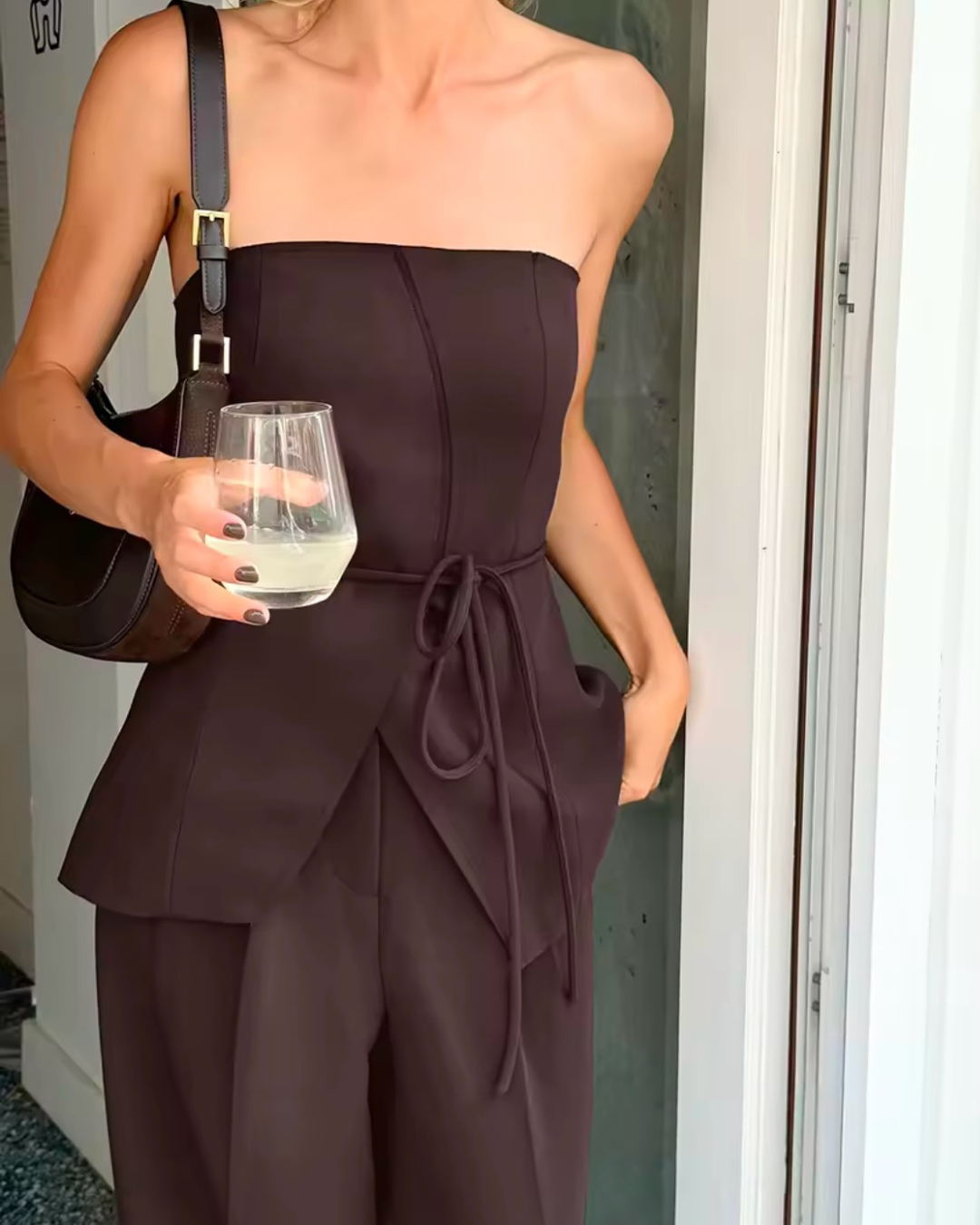 Strapless Wide Leg Outfit Set-sets > wide leg set-Laventaire-Laventaire