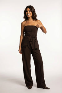 Strapless Wide Leg Outfit Set-sets > wide leg set-Laventaire-Dark Brown-S-Laventaire