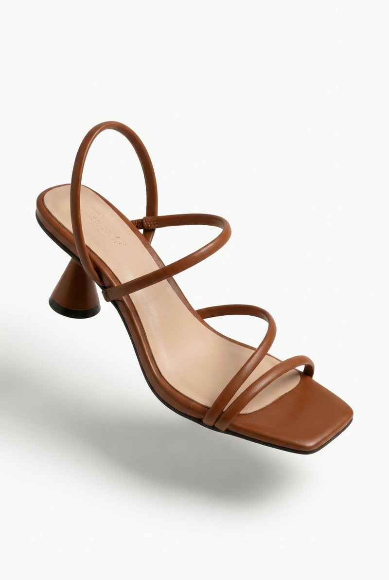 Strappy Block Heel Sandals-footwear > sandals-Laventaire-Brown-34-Laventaire