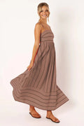 Striped Midi Dress-dresses > midi dress-Laventaire-Brown-S-Laventaire