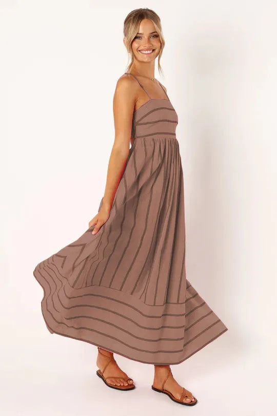 Striped Midi Dress-dresses > midi dress-Laventaire-Brown-S-Laventaire