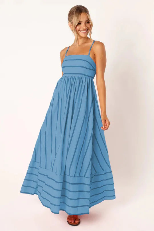 Striped Midi Dress-dresses > midi dress-Laventaire-Light Blue-S-Laventaire