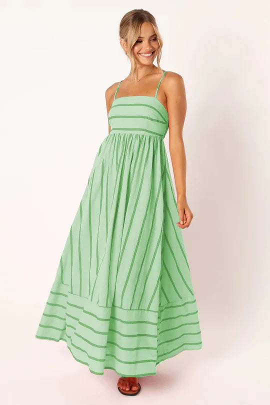 Striped Midi Dress-dresses > midi dress-Laventaire-Light Green-S-Laventaire
