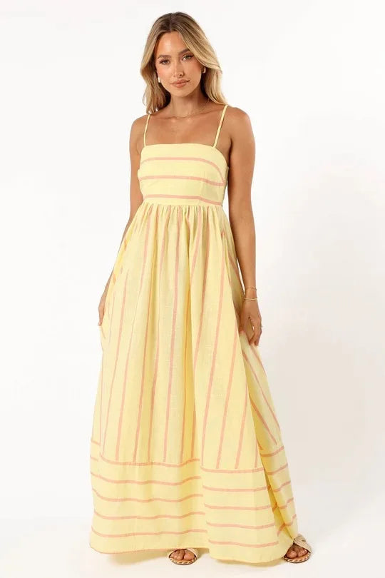 Striped Midi Dress-dresses > midi dress-Laventaire-Pastel Yellow-S-Laventaire