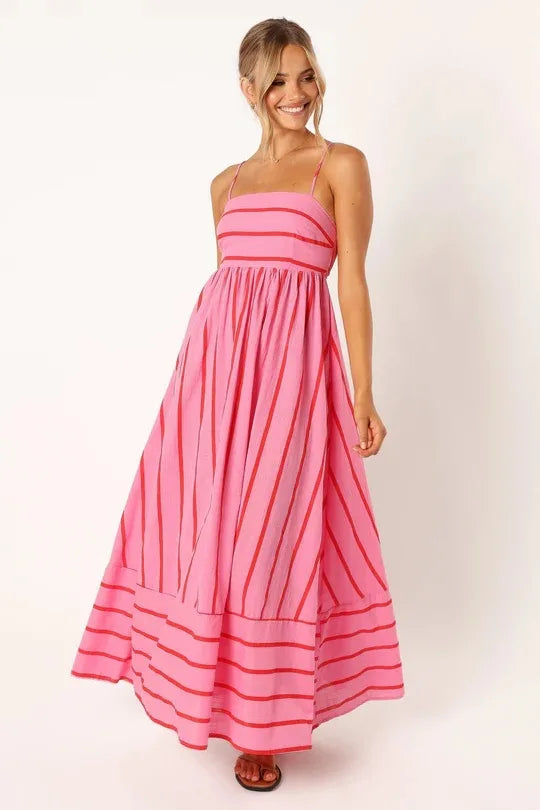 Striped Midi Dress-dresses > midi dress-Laventaire-Pink-S-Laventaire