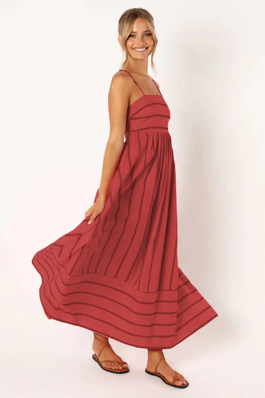 Striped Midi Dress-dresses > midi dress-Laventaire-Red-S-Laventaire