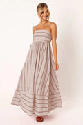 Striped Midi Dress-dresses > midi dress-Laventaire-Taupe-S-Laventaire