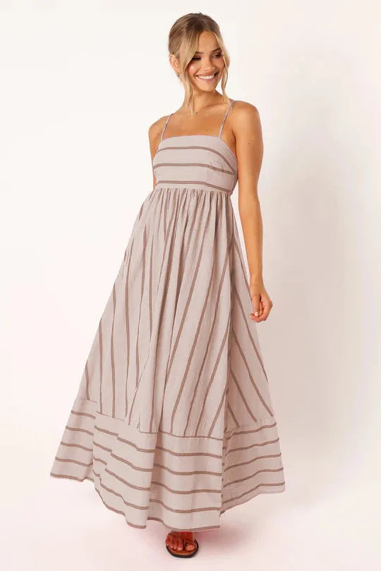 Striped Midi Dress-dresses > midi dress-Laventaire-Taupe-S-Laventaire