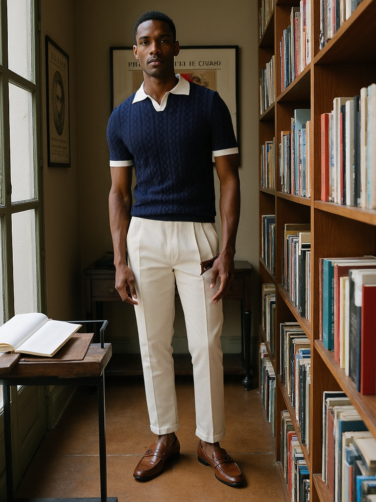 Structured Knit Polo Shirt-shirts > polo shirts-Laventaire-Laventaire