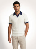 Structured Knit Polo Shirt-shirts > polo shirts-Laventaire-White-S-Laventaire