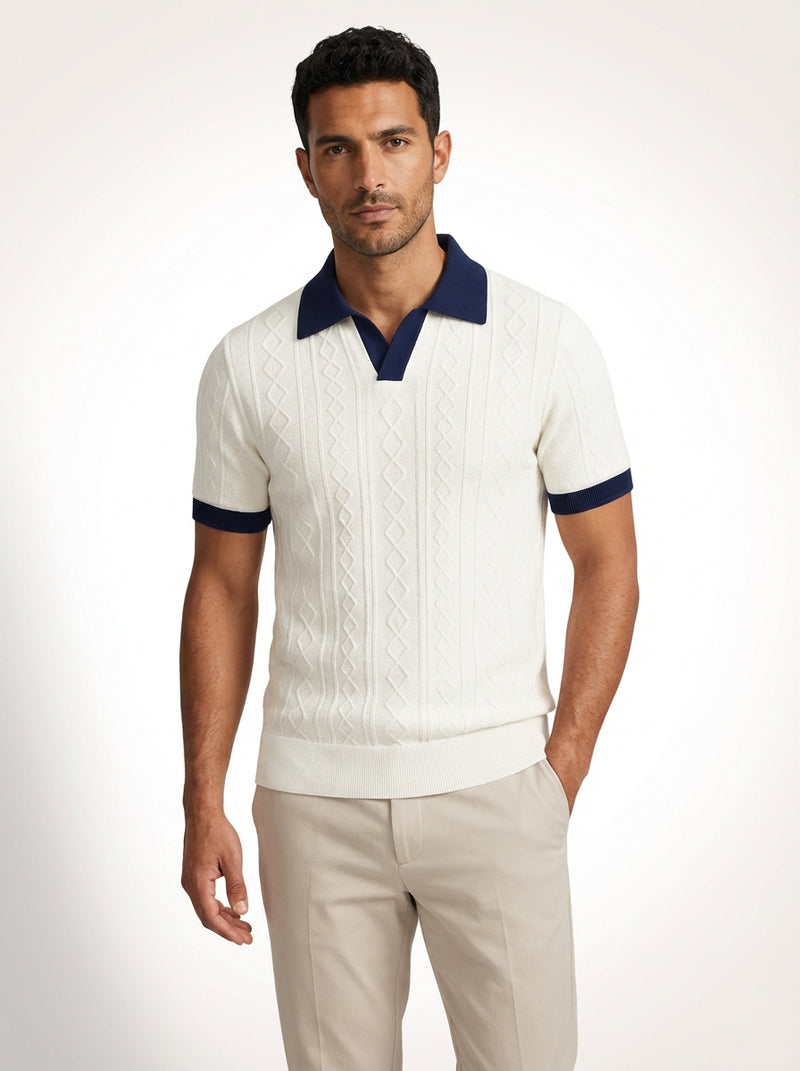 Structured Knit Polo Shirt-shirts > polo shirts-Laventaire-White-S-Laventaire