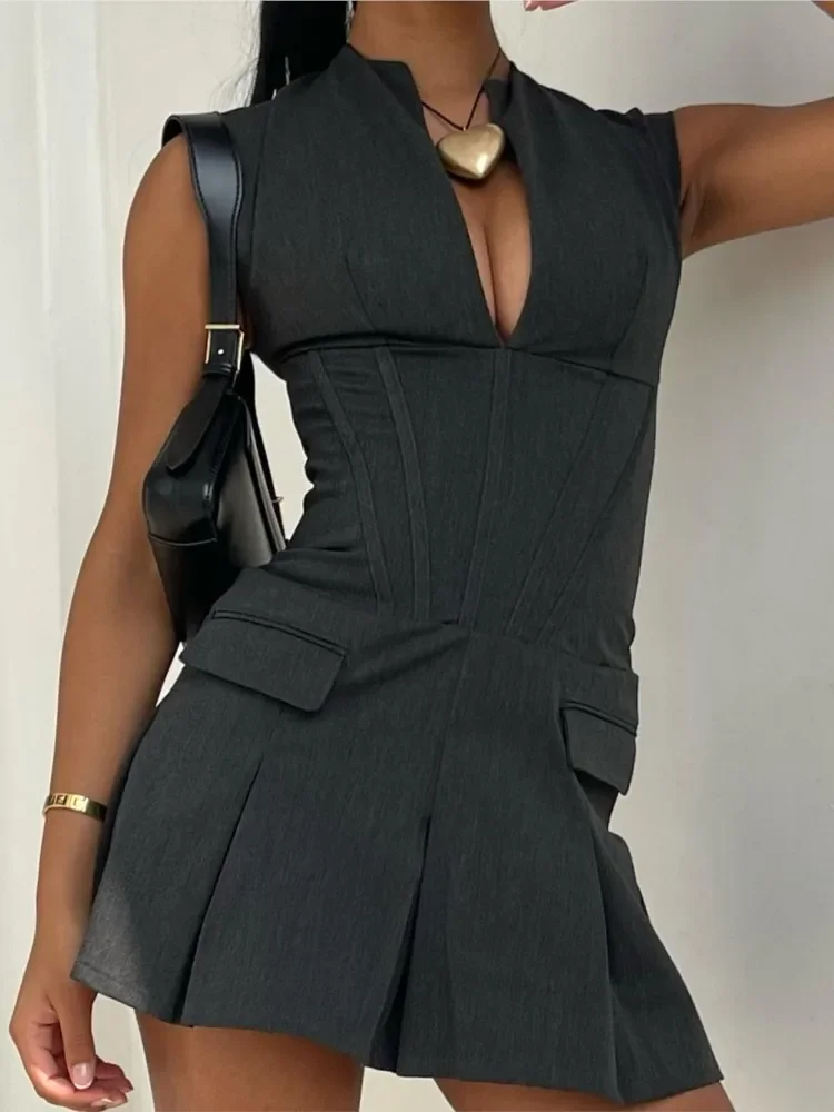 Structured Pleated Mini Dress-dresses > mini dress-Laventaire-Laventaire