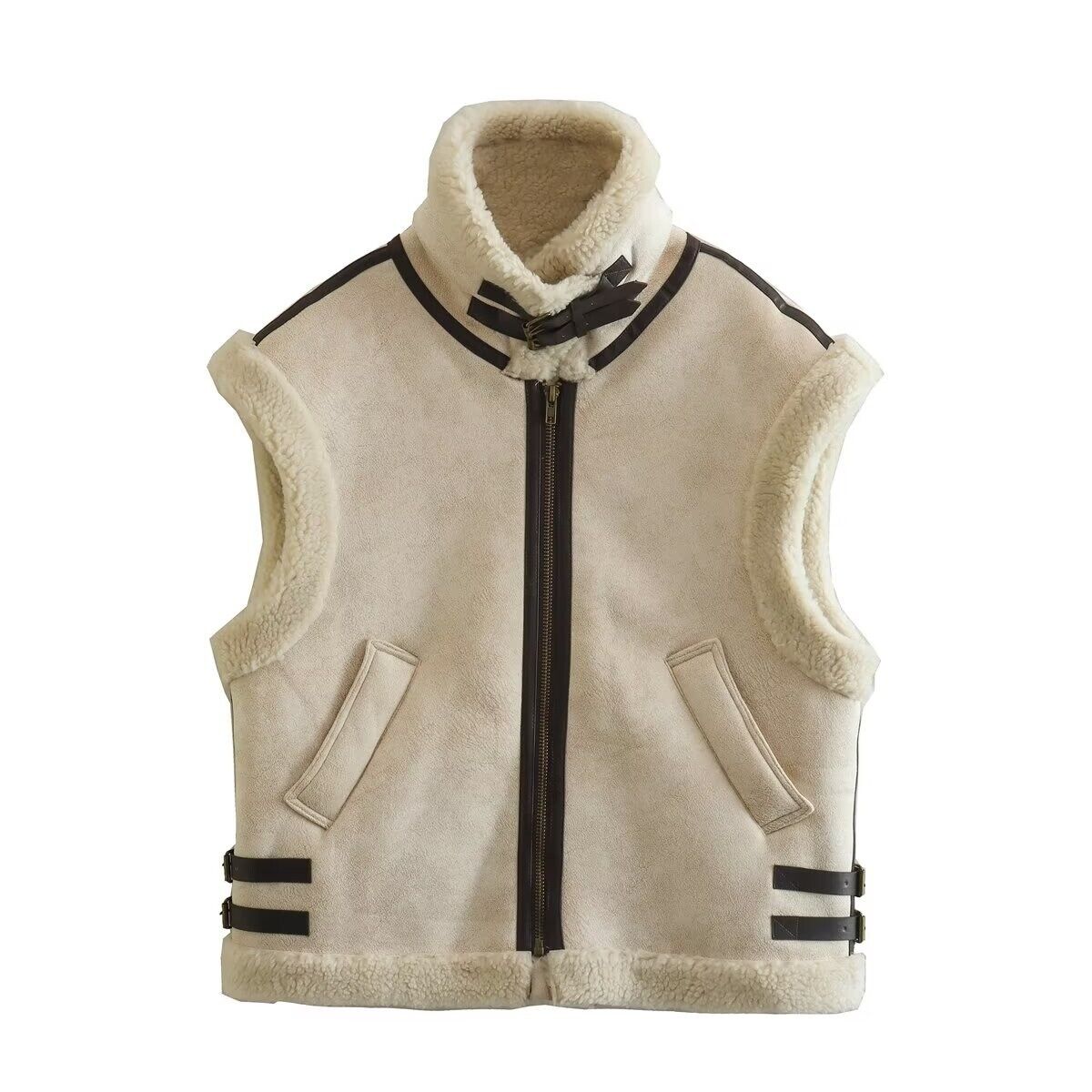 Structured Sleeveless Vest-vest > sleeveless vest-Laventaire-Beige-XS-Laventaire