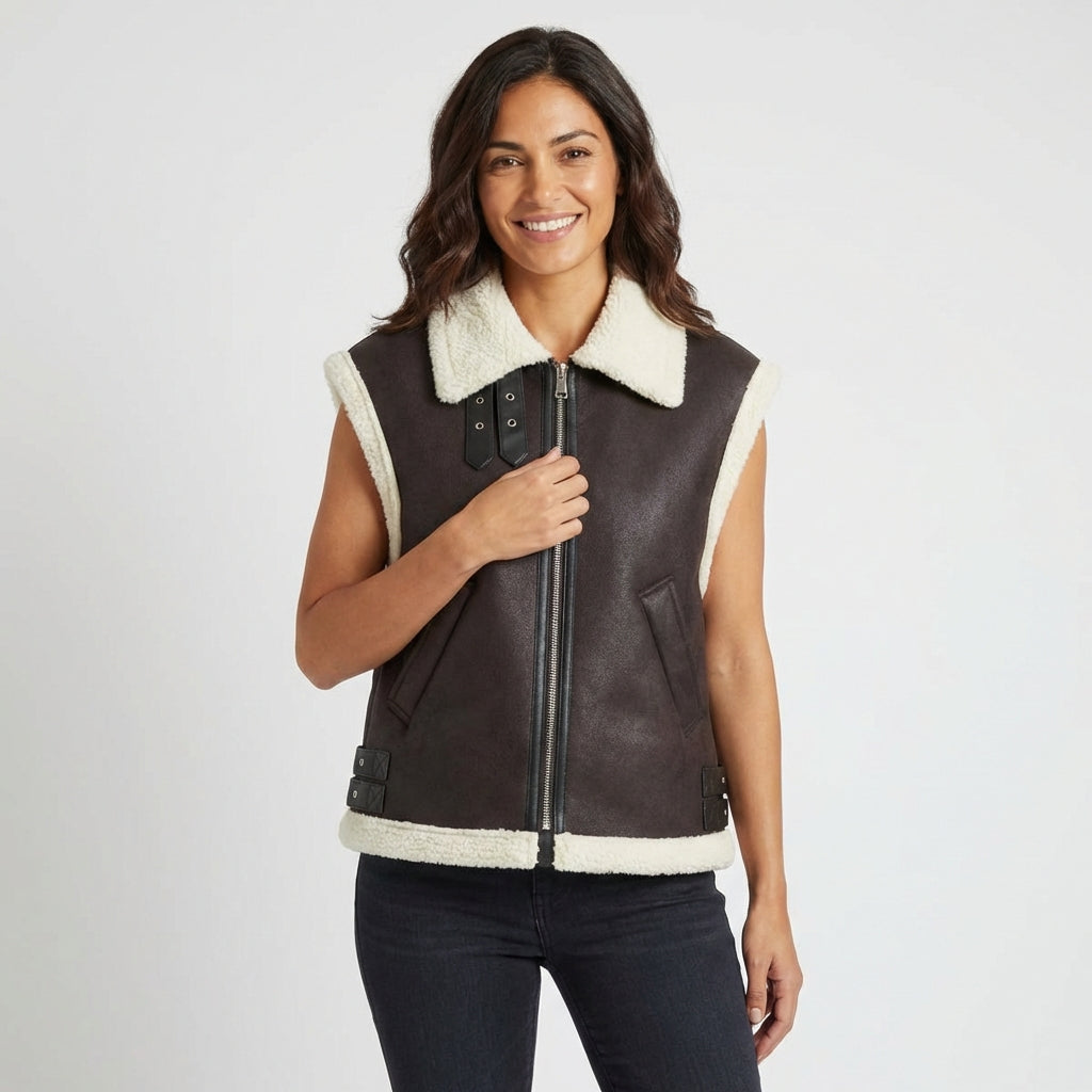 Structured Sleeveless Vest-vest > sleeveless vest-Laventaire-Dark Brown-XS-Laventaire