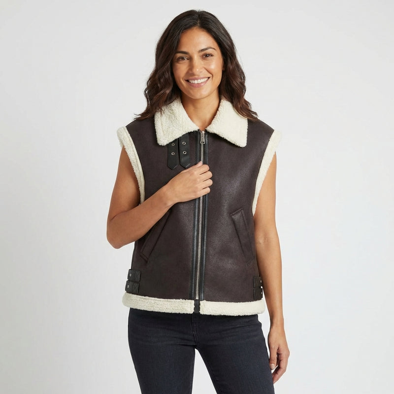 Structured Sleeveless Vest-vest > sleeveless vest-Laventaire-Dark Brown-XS-Laventaire