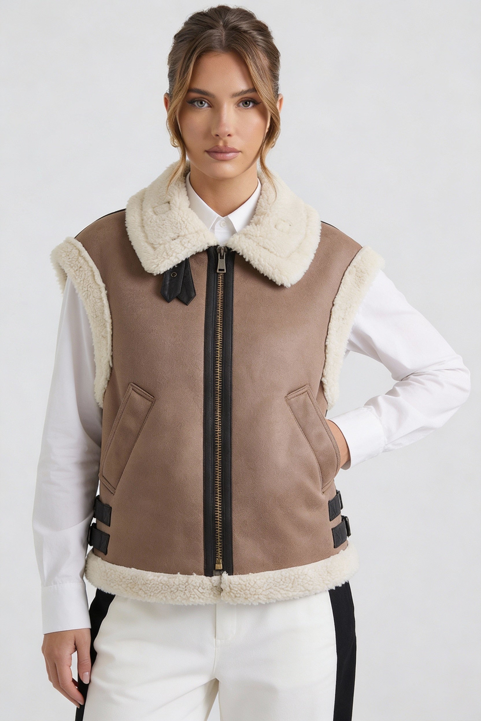 Structured Sleeveless Vest-vest > sleeveless vest-Laventaire-Light Brown-XS-Laventaire
