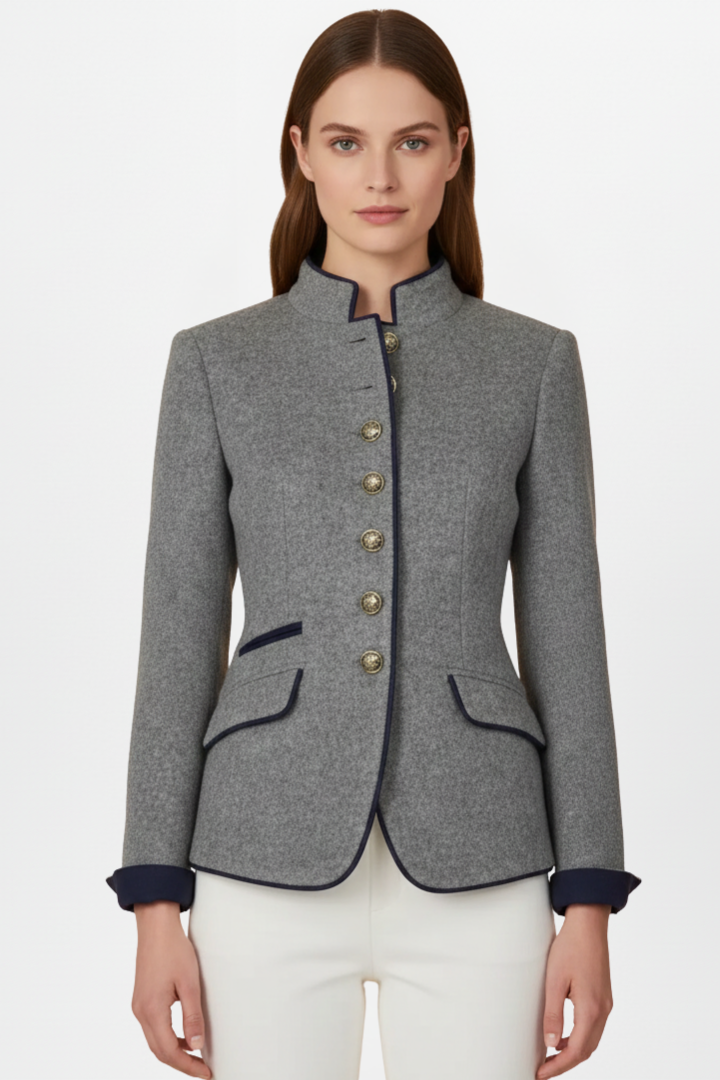 Structured Stand Collar Jacket-jackets > structured jackets-Laventaire-Gray-S-Laventaire
