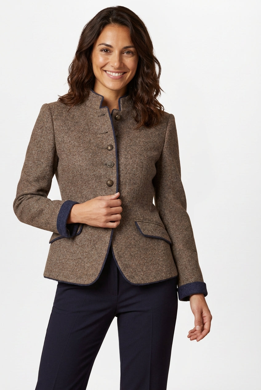 Structured Stand Collar Jacket-jackets > structured jackets-Laventaire-Light Brown-S-Laventaire
