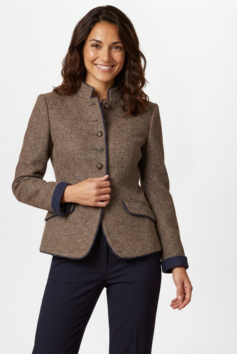 Structured Stand Collar Jacket-jackets > structured jackets-Laventaire-Light Brown-S-Laventaire