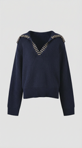 Studded V-Neck Sweater-sweaters > v-neck sweater-Laventaire-Laventaire