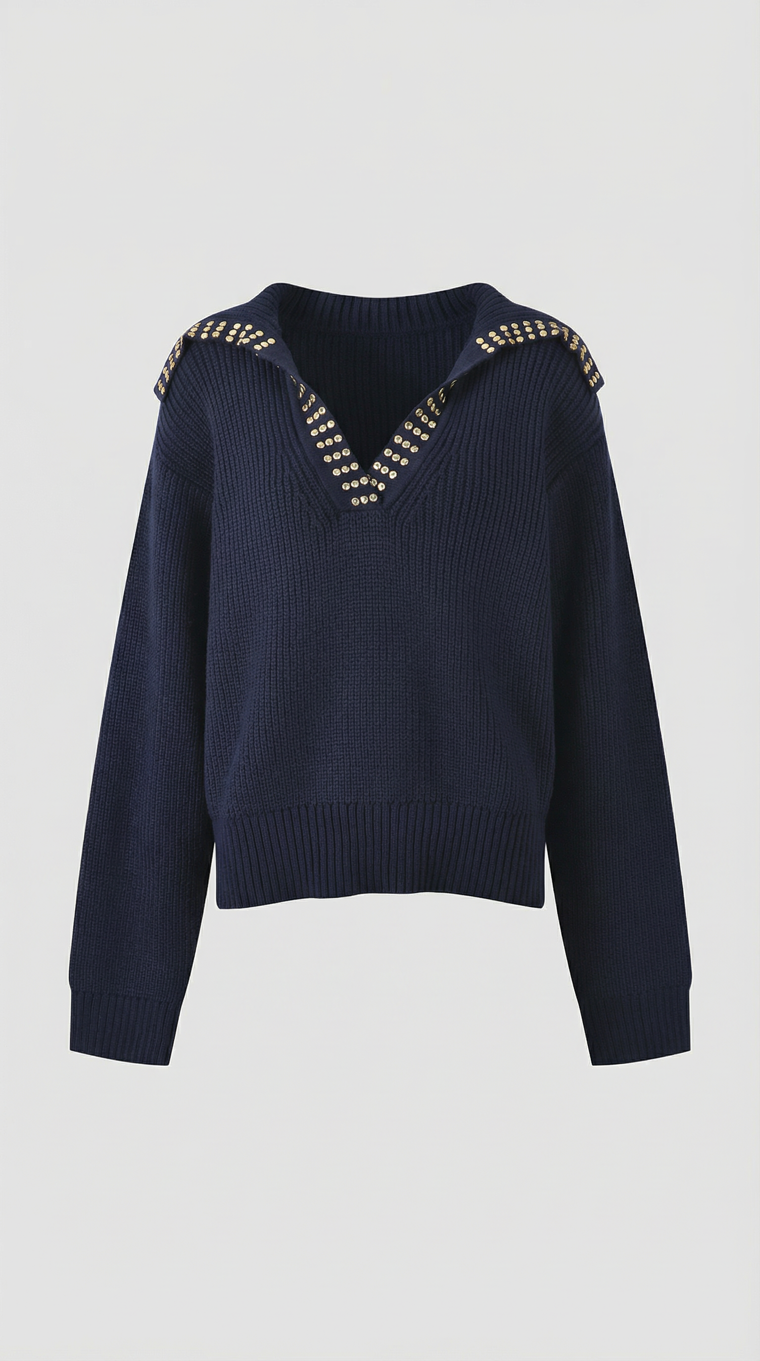 Studded V-Neck Sweater-sweaters > v-neck sweater-Laventaire-Laventaire