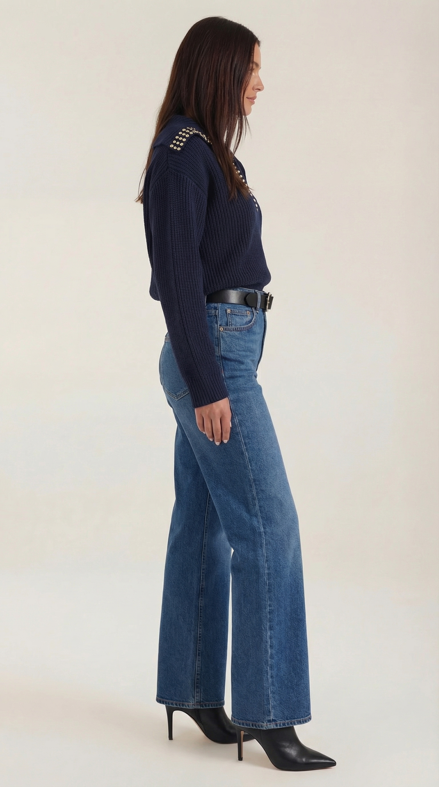 Studded V-Neck Sweater-sweaters > v-neck sweater-Laventaire-Laventaire