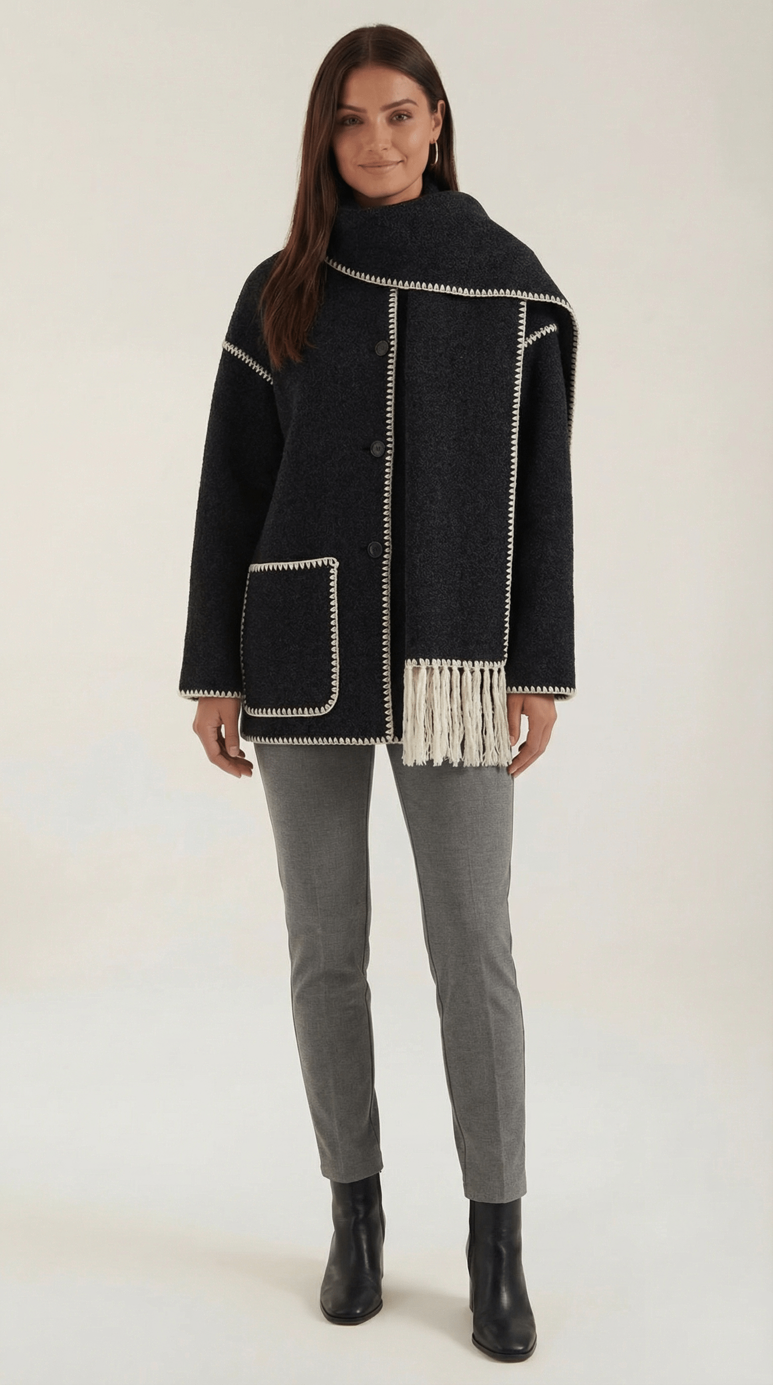 Stylish Casual Wrap Jacket-outerwear > jackets > wrap jacket-Laventaire-Black-S-Laventaire