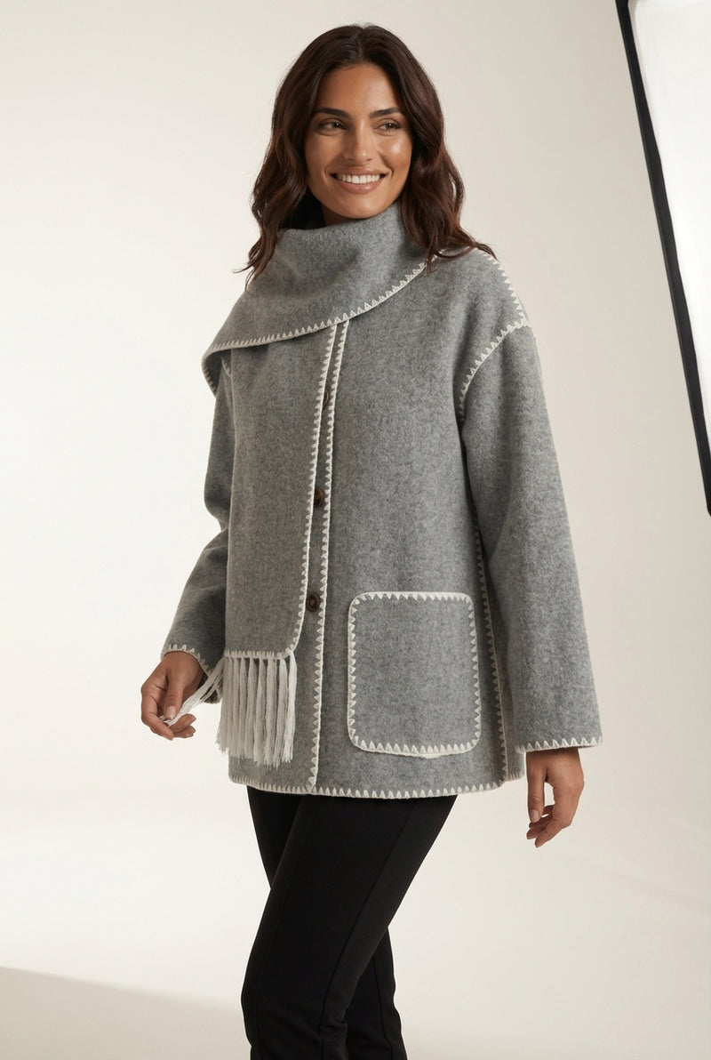 Stylish Casual Wrap Jacket-outerwear > jackets > wrap jacket-Laventaire-Gray-S-Laventaire