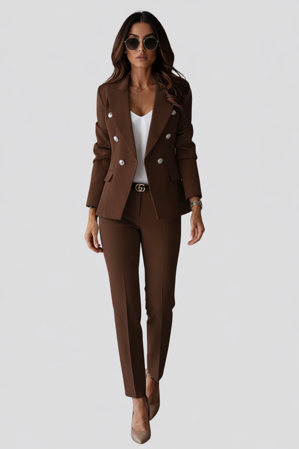 Suit Set Trousers Blazer-suits > suit set-Laventaire-Dark Brown-S-Laventaire