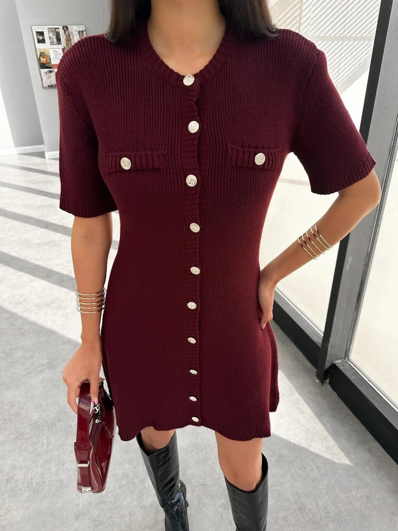 Summer Fit-and-Flare Mini Dress-dresses > fit-and-flare dress-Laventaire-Burgundy-S-Laventaire