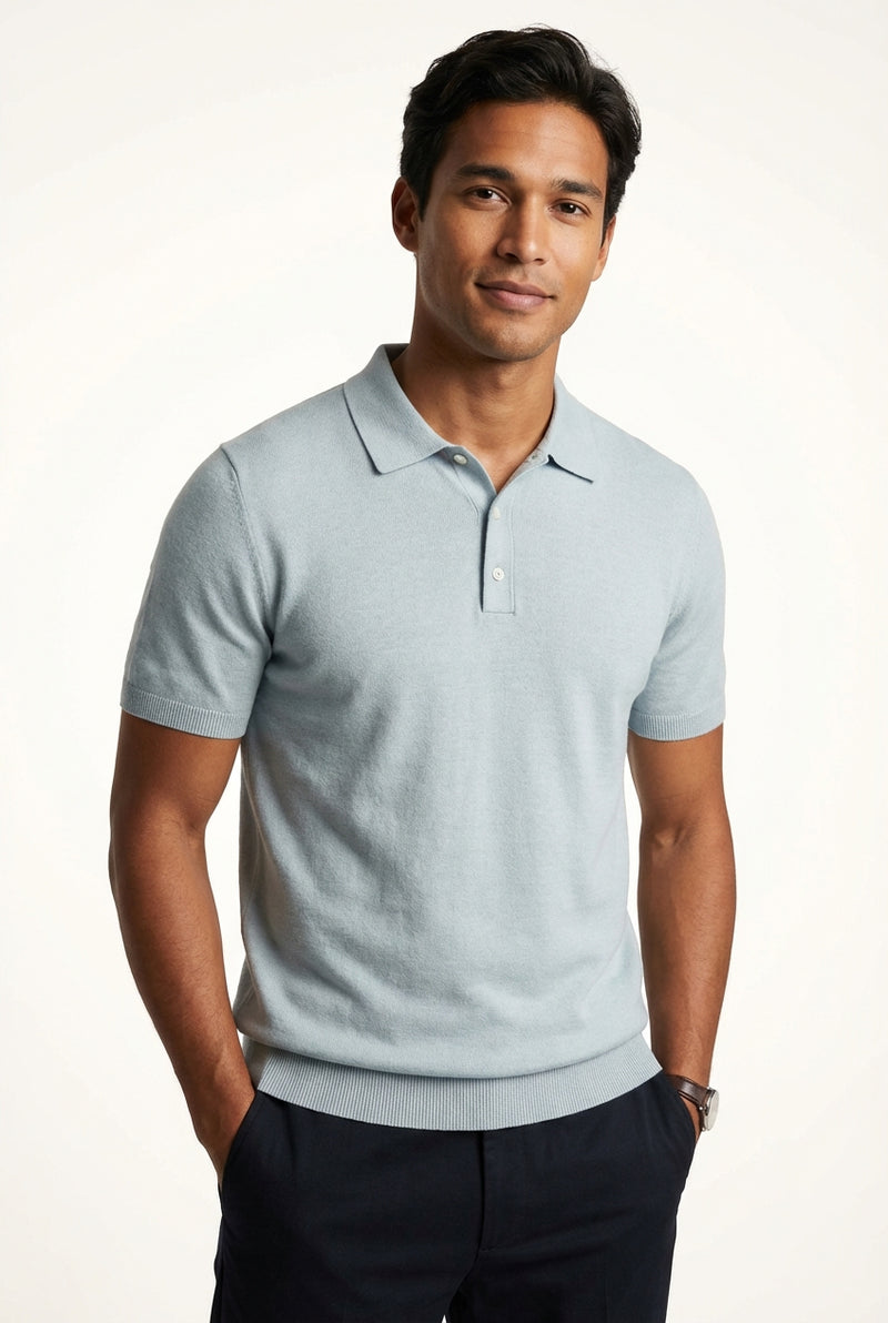 Summer Slim Fit Polo Shirt-shirts > polo shirts-Laventaire-Light Blue-M-Laventaire