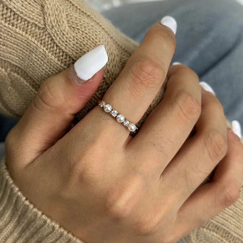 Synthetic Pearl Accent Statement Ring-jewelry > rings > statement rings-Laventaire-Laventaire