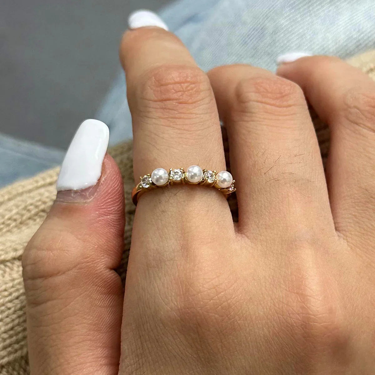 Synthetic Pearl Accent Statement Ring-jewelry > rings > statement rings-Laventaire-Laventaire