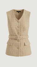 Tailored Beige Sleeveless Shirt-tops > sleeveless shirt-Laventaire-Laventaire