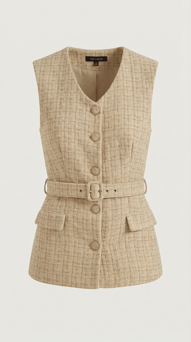 Tailored Beige Sleeveless Shirt-tops > sleeveless shirt-Laventaire-Laventaire
