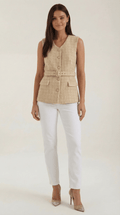 Tailored Beige Sleeveless Shirt-tops > sleeveless shirt-Laventaire-Laventaire