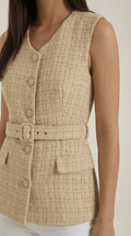 Tailored Beige Sleeveless Shirt-tops > sleeveless shirt-Laventaire-Laventaire