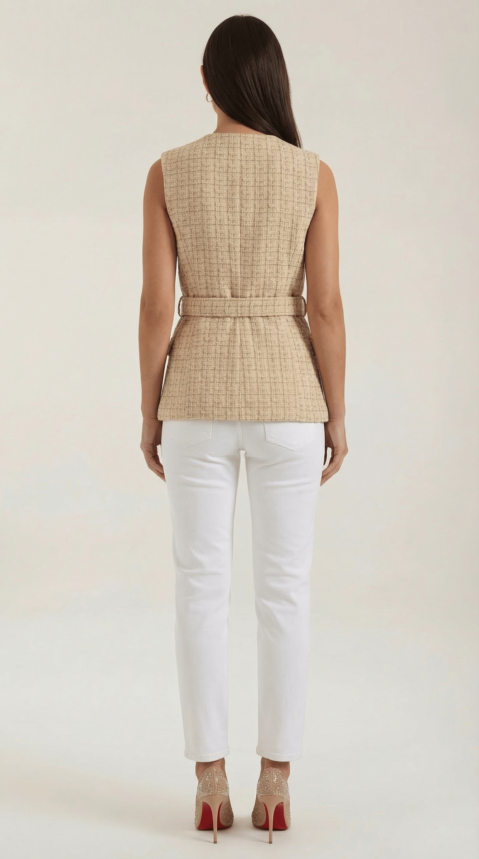 Tailored Beige Sleeveless Shirt-tops > sleeveless shirt-Laventaire-Laventaire