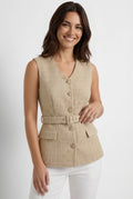 Tailored Beige Sleeveless Shirt-tops > sleeveless shirt-Laventaire-Beige-XS-Laventaire