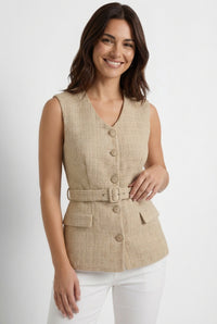 Tailored Beige Sleeveless Shirt-tops > sleeveless shirt-Laventaire-Beige-XS-Laventaire