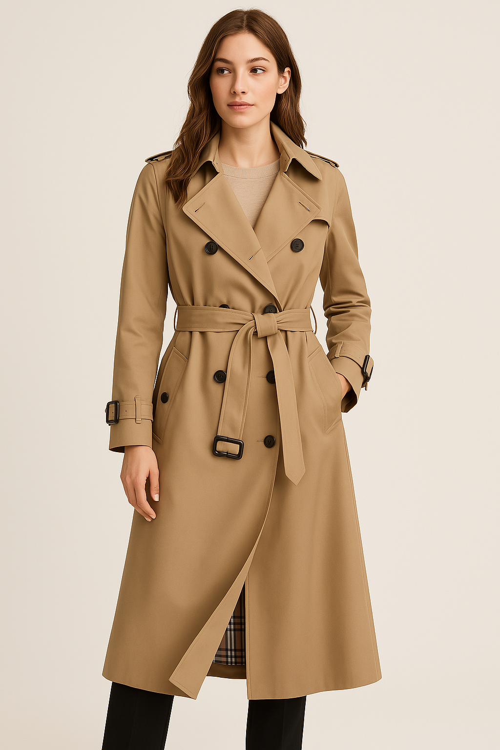 Tailored Belted Trench Coat-outerwear > trench coat-Laventaire-Laventaire