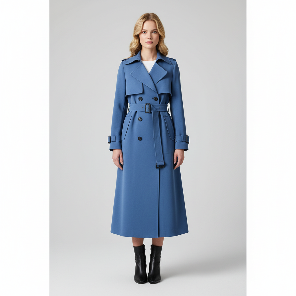 Tailored Belted Trench Coat-outerwear > trench coat-Laventaire-Blue-S-Laventaire