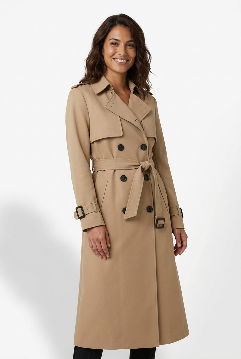 Tailored Belted Trench Coat-outerwear > trench coat-Laventaire-Dark Beige-S-Laventaire