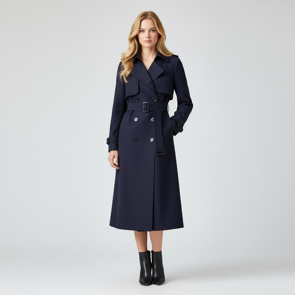Tailored Belted Trench Coat-outerwear > trench coat-Laventaire-Navy Blue-S-Laventaire