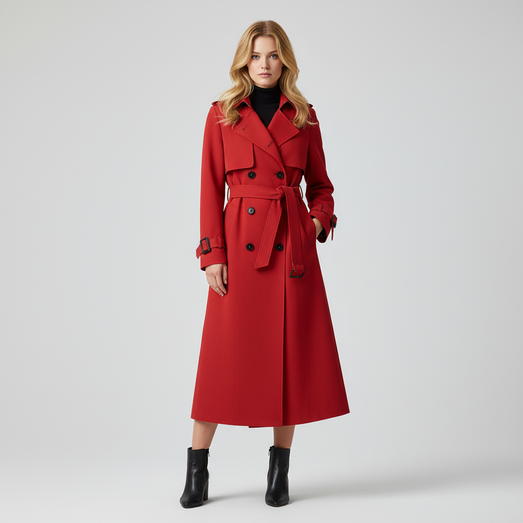Tailored Belted Trench Coat-outerwear > trench coat-Laventaire-Red-S-Laventaire