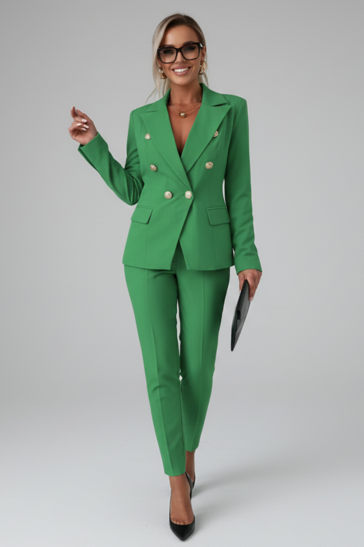 Tailored Blazer Trousers Set-suits > women's suit set-Laventaire-Green-S-Laventaire